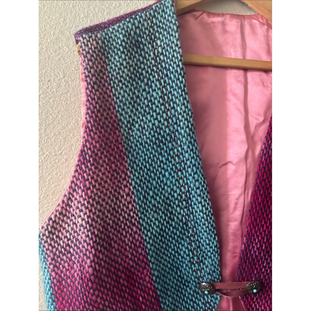 Women's SZ Large/XL Handwoven Multicolor Textured Vest w/Pink Lining Boho Ombre - Picture 6 of 12